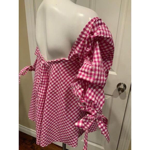 Caroline Constas Pink Gingham Plaid Gabriella Blouse $395, Size Small - Picture 5 of 6